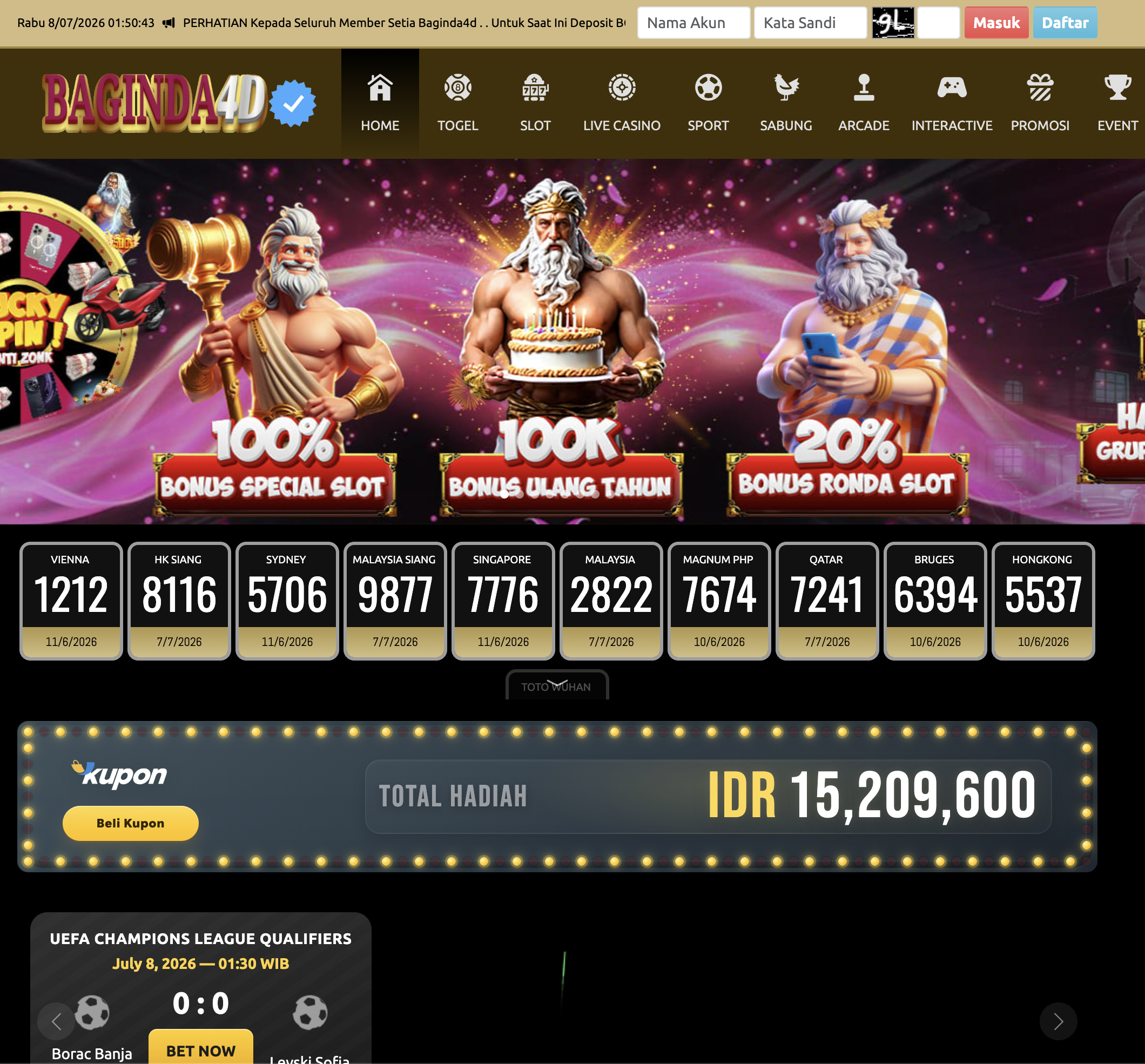 Tampilan website utama Baginda4D